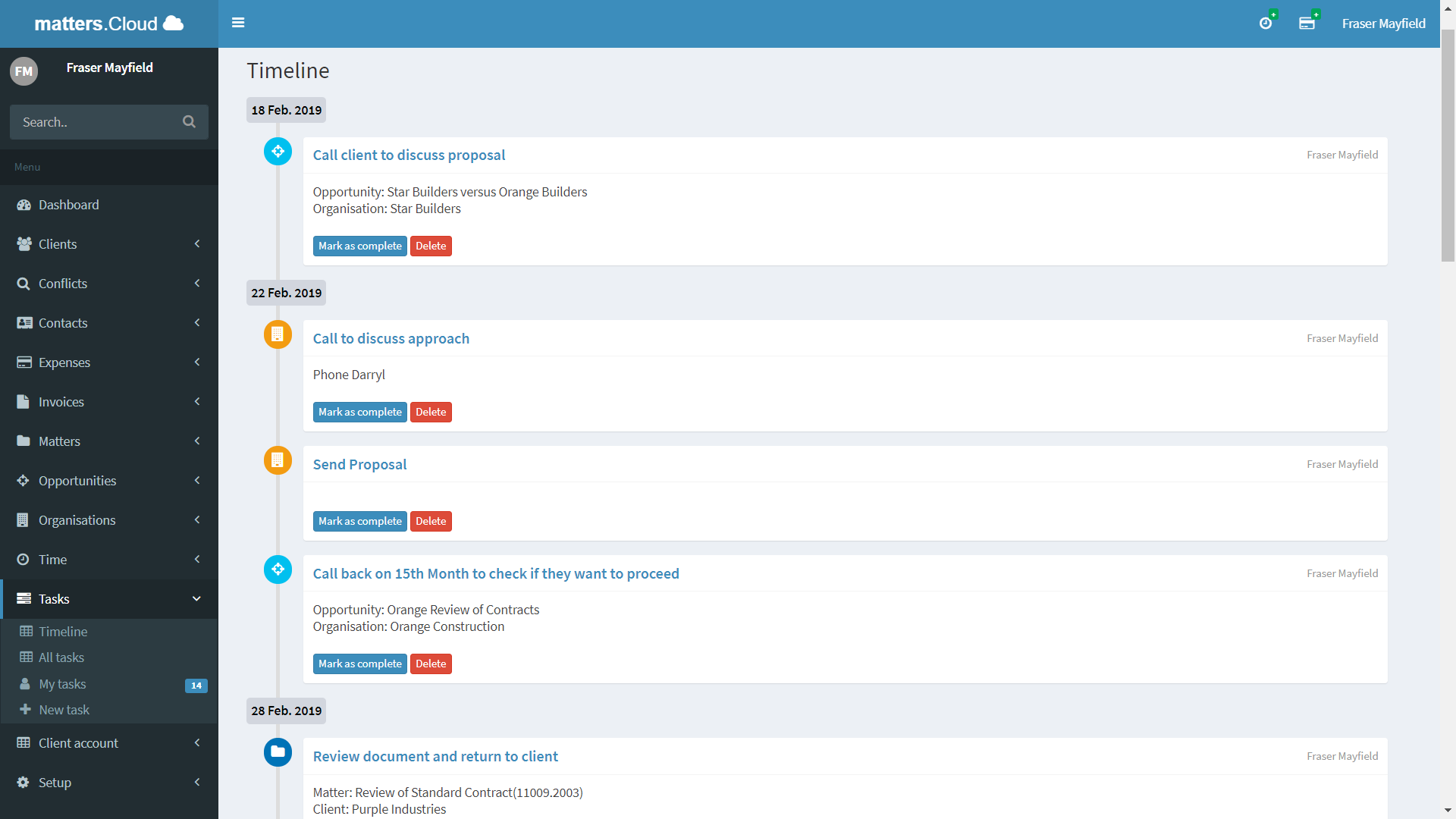 Tasks Timeline